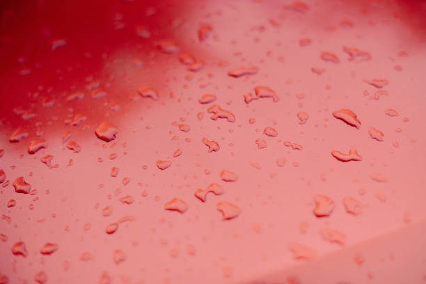 istock Living Coral drops of water on a glossy surface. 1078171478