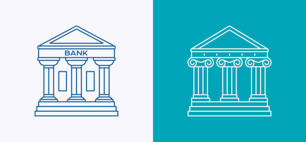 bank regierung gerichtsgebäude architektur liniensymbol - bank column building exterior government stock-grafiken, -clipart, -cartoons und -symbole