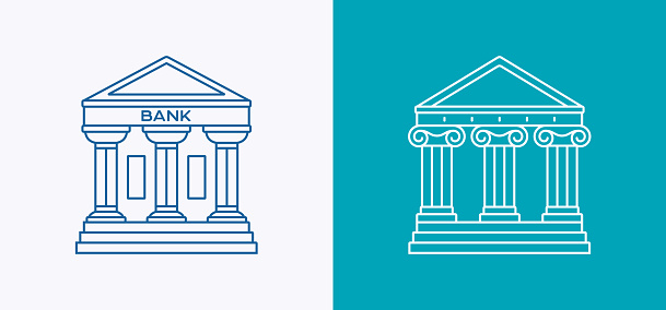 Bank courthouse or public government building line drawing symbols and icons.