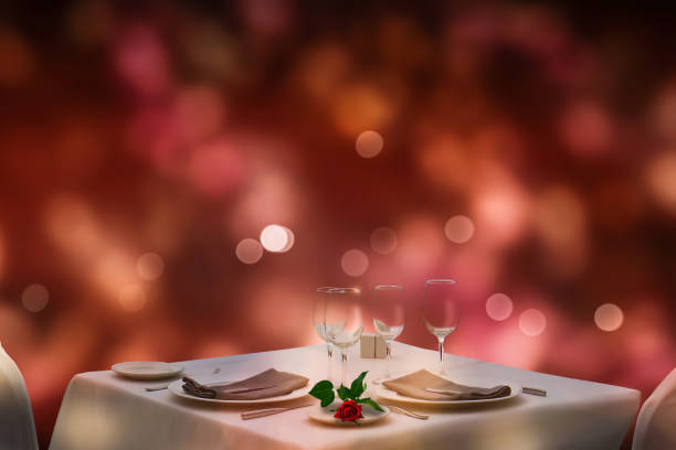 festive dinner arrangement at valentines day festive dinner arrangement at valentines day on blurred background date night romance stock pictures, royalty-free photos & images