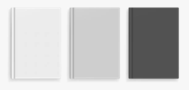 illustrations, cliparts, dessins animés et icônes de maquette de vecteur vide livre réaliste noir et blanc - book black isolated on white note pad