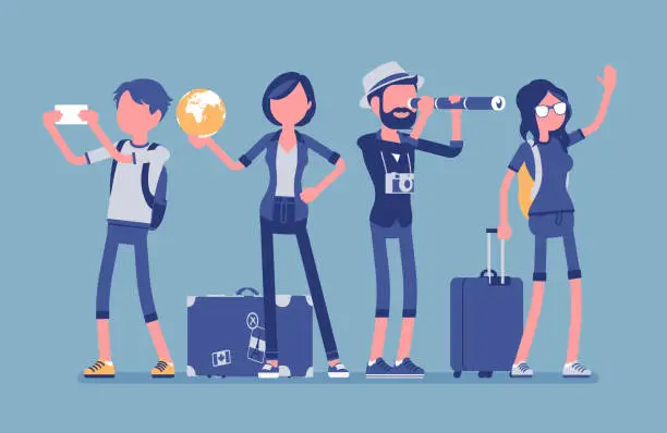 Vector illustration of Travelers group with luggage