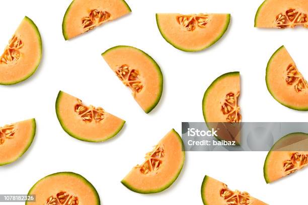 Fruit Pattern Of Melon Slices Stock Photo - Download Image Now - Melon, Slice of Food, Cut Out