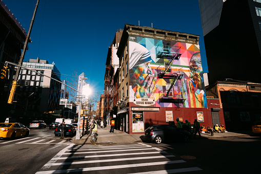 A mural painted by Brazilian street artist Eduardo Kobra is seen on November 04, 2018 in New York City show Mahatma Gandhi and Madre Teresa de Calcutá.