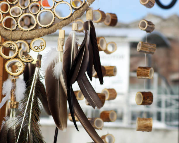 istock Dream catcher with feathers threads and beads rope hanging. Dreamcatcher handmade 1078201698