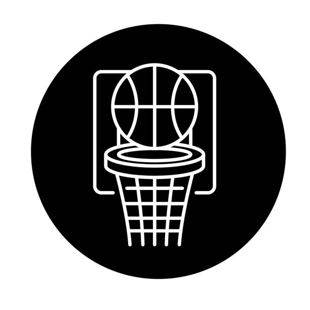 バスケット ボールは、黒いアイコンを再生、ベクトル分離背景に記号。バスケット ボール プレイ コンセプト シンボルの図 - basketball black background nobody isolated点のイラスト素材／クリップアート素材／マンガ素材／アイコン素材