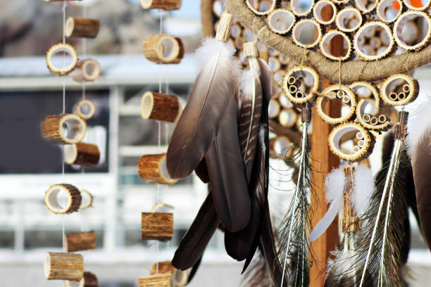 istock Dream catcher with feathers threads and beads rope hanging. Dreamcatcher handmade 1078204938