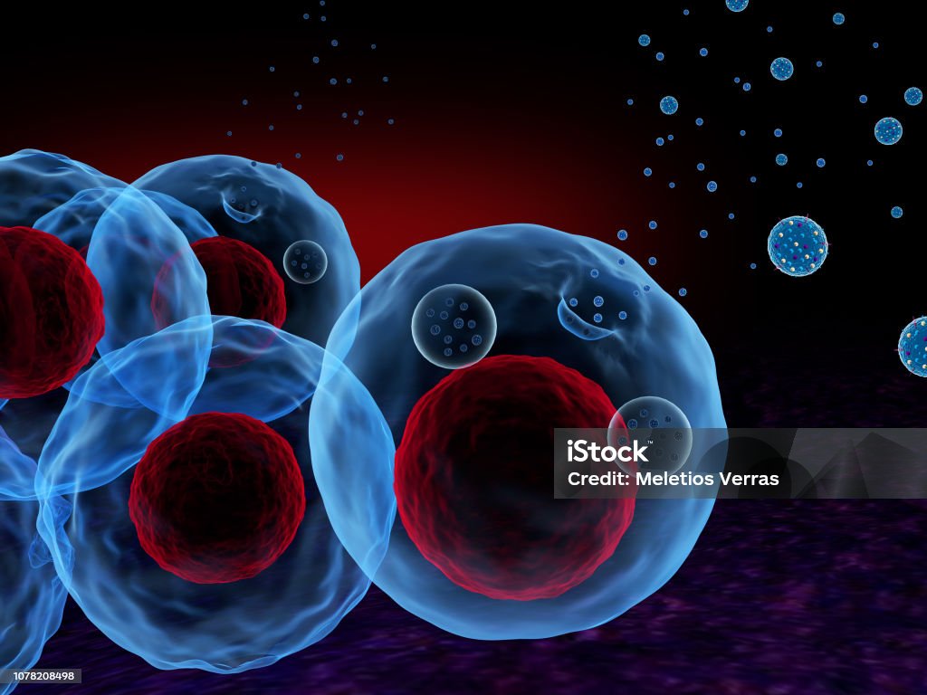 Exosomes 3d render of cells secreting exosomes Vesicle Stock Photo