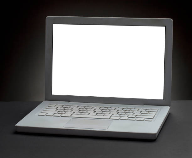 istock Laptop with blank screen on black background. 1078212288