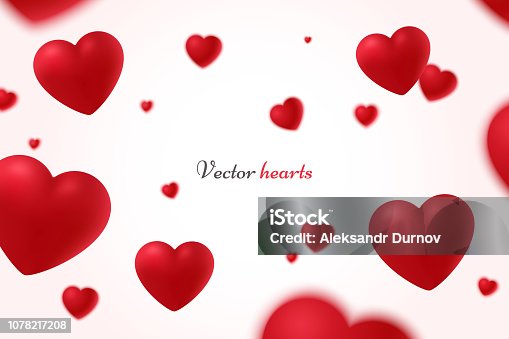 istock Falling red hearts isolated on white background. Symbol of love. Vector illustration with beauty 3d hearts. Applicable for design of wedding greeting cards and St. Valentine's Day. Eps 10 1078217208