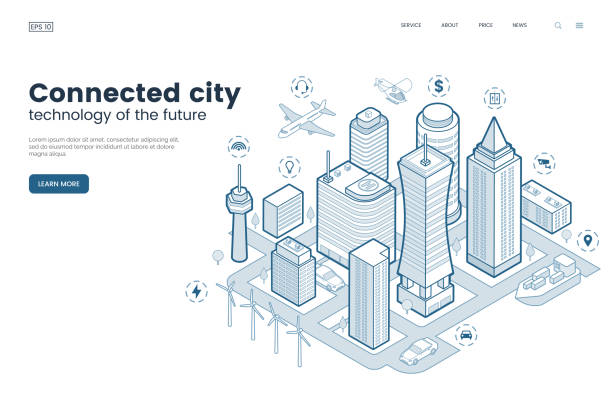Smart city isometric thin line illustration. Intelligence buildings. Streets of the city connected to computer network. Urban infrastructure. Business center with skyscrapers. Vector eps 10. Smart city isometric thin line illustration. Intelligence buildings. Streets of the city connected to computer network. Urban infrastructure. Business center with skyscrapers. Vector eps 10. smart city stock illustrations