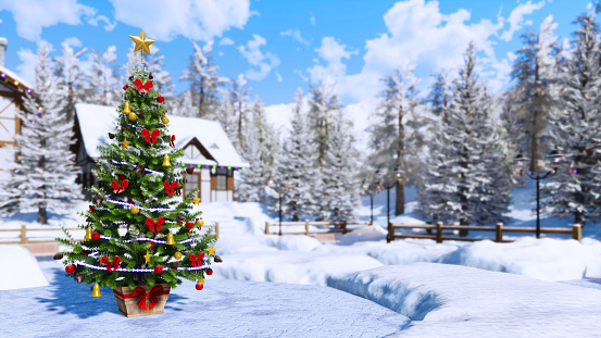 Outdoor Christmas Tree Blurred Winter Background Stock Photo - Download  Image Now - Christmas Tree, Deep Snow, Star Shape - iStock
