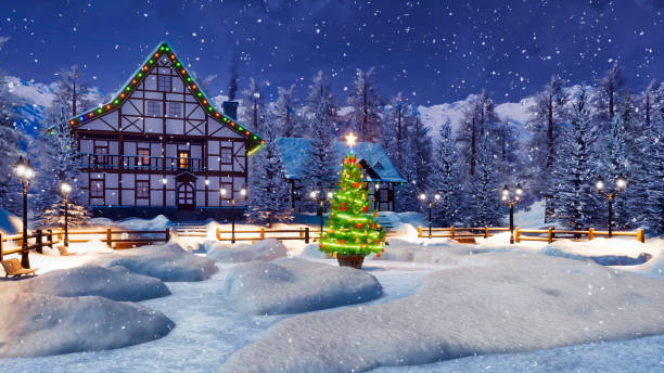 istock Cozy snowbound mountain town at Christmas night 1078221180