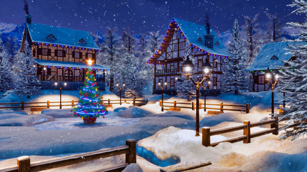 istock Winter night before Christmas in mountain village 1078221200