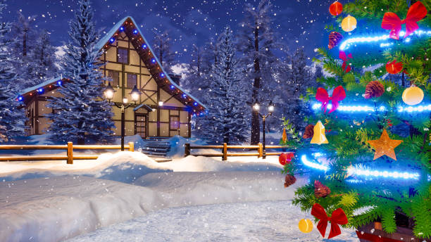 istock Decorated Christmas tree at winter night Close up 1078221288