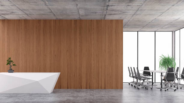 istock Modern interior with conference table and chairs and reception desk 1078223030