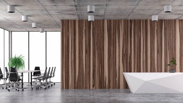 istock Modern interior with conference table and chairs and reception desk 1078223478
