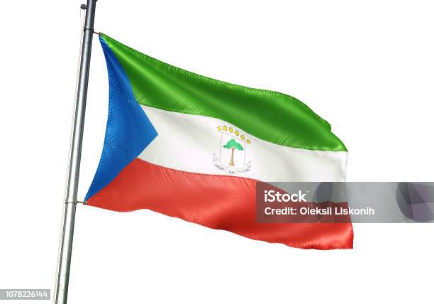 적도 기니 기니 Equatoguinean 깃발을 흔들며 흰색 배경 현실적인 3 차원 일러스트 레이 션에 고립 0명에 대한 스톡 ...
