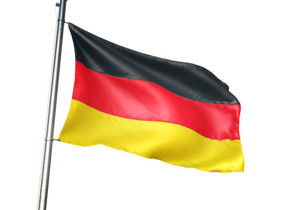 istock Germany, german flag waving isolated on white background realistic 3d illustration 1078226254