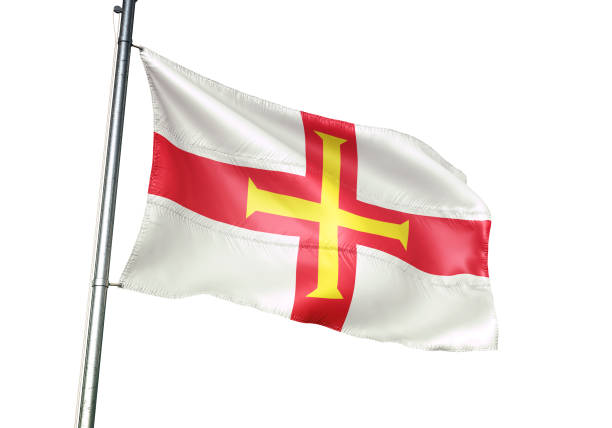 istock Guernsey flag waving isolated on white background realistic 3d illustration 1078226300