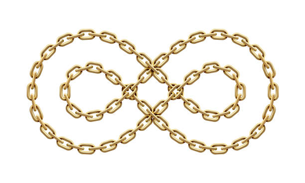 znak nieskończoności wykonany z dwóch skręconych złotych łańcuchów. wektorowa realistyczna ilustracja. - gold chain chain circle connection stock illustrations
