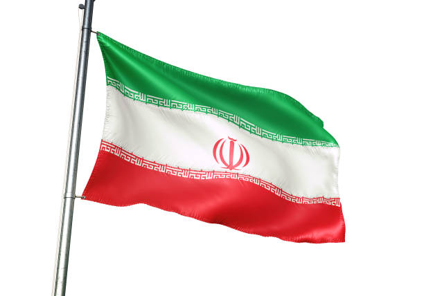 Iran, iranian flag on flagpole waving isolated on white background realistic 3d illustration