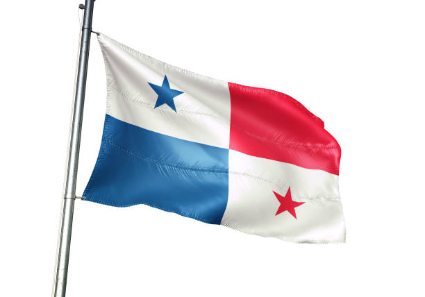 Panama, panamanian flag on flagpole waving isolated on white background realistic 3d illustration