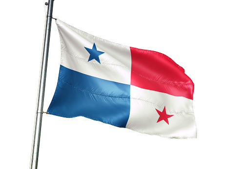 Panama, panamanian flag on flagpole waving isolated on white background realistic 3d illustration