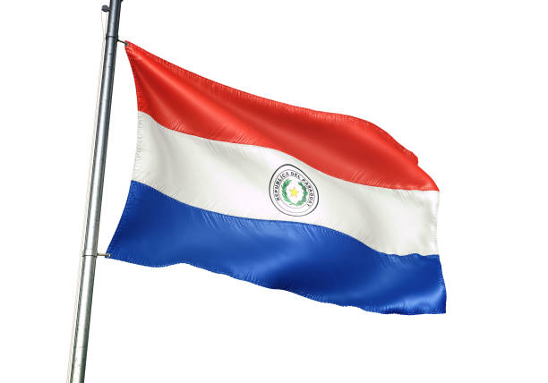 istock Paraguay, paraguayan flag waving isolated on white background realistic 3d illustration 1078229334