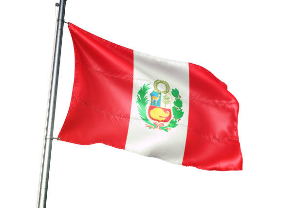 istock Peru, peruvian flag waving isolated on white background realistic 3d illustration 1078229710