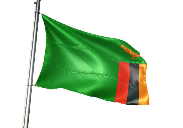 Zambia, zambian flag waving isolated on white background realistic Zambia, zambian flag on flagpole waving isolated on white background realistic 3d illustration zambia flag stock pictures, royalty-free photos & images