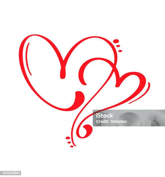 Couple Red Vector Valentines Day Hand Drawn Calligraphic Two Hearts Holiday Design Element Valentine Icon Love Decor For Web Wedding And Print Isolated Calligraphy Lettering Illustration Stock Illustration - Download Image Now