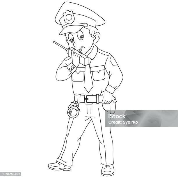 Coloring Page With Policeman Police Officer Stock Illustration - Download Image Now - Police Force, Coloring Book Page - Illlustration Technique, Black And White