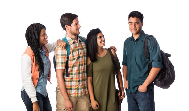 istock Group of friend standing side by side and looking at male student 1078258434