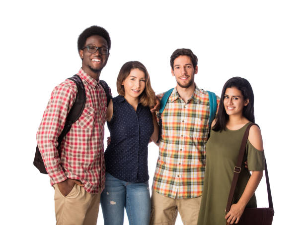 istock Happy latin students standing side by side and smiling 1078259804