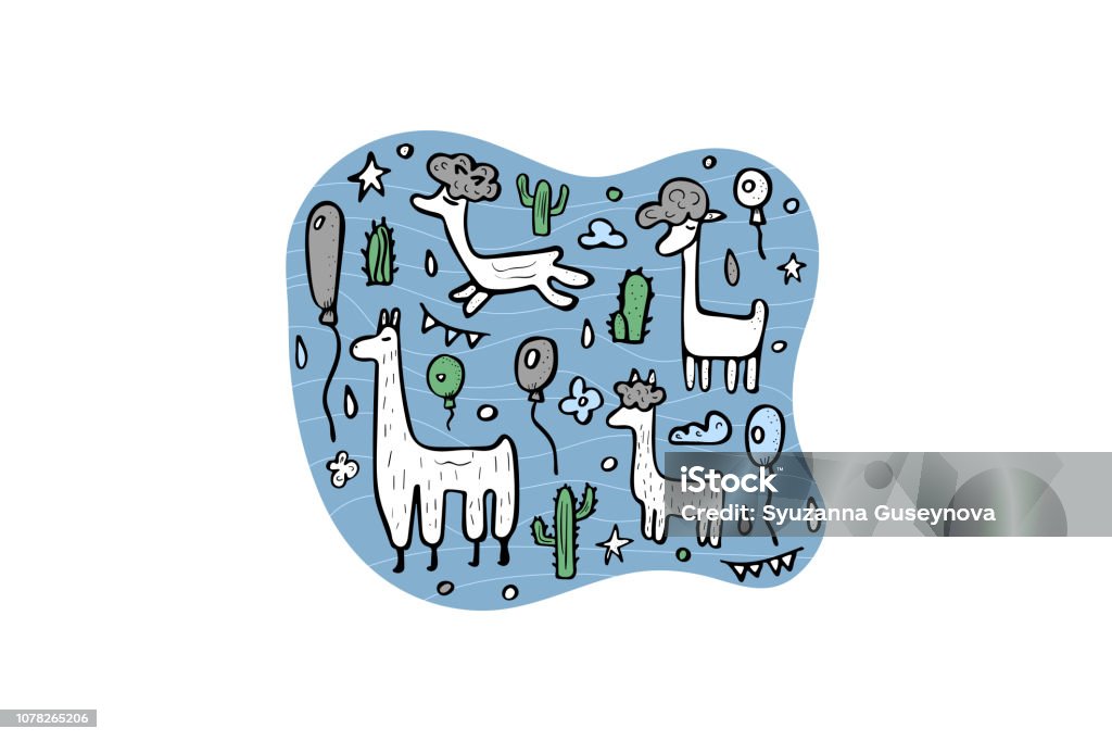 Lama concept. Vector composition in doodle style. Lama concept. Composition in doodle style. Vector illustration. Advertisement stock vector