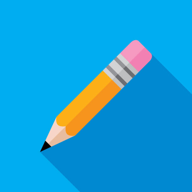 Pencil Icon Flat Vector illustration of a pencil against a blue background in flat style. pencil cartoon stock illustrations