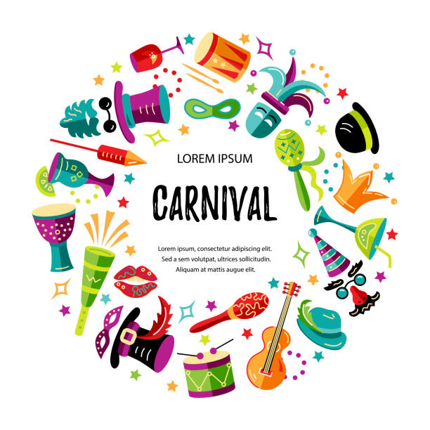 vektor-illustration mit karneval und festlichen objekte. - music human lips happiness enjoyment stock-grafiken, -clipart, -cartoons und -symbole