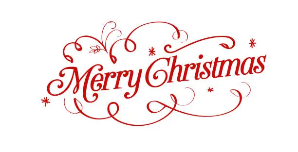 Vector illustration of merry christmas red hand lettering inscription to winter holiday design, calligraphy vector illustration