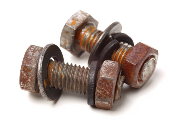 istock Close up of stainless bolt and nut  on white  background 1078281696