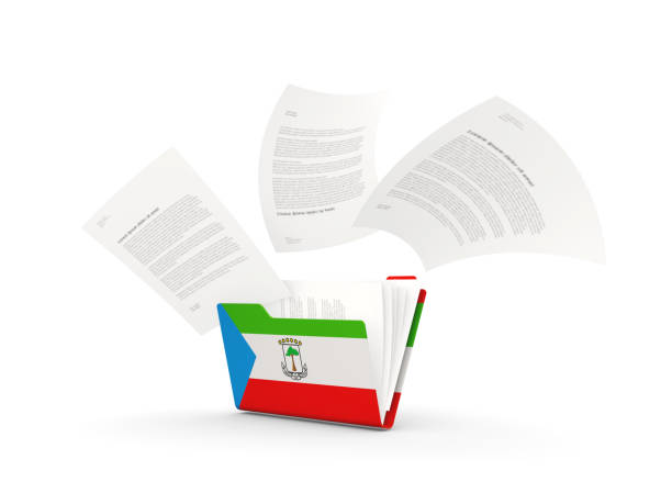 Folder with flag of equatorial guinea and files isolated on white. 3D illustration