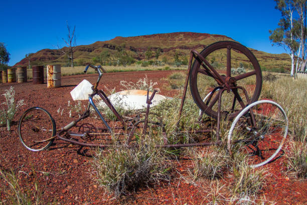 Old retro weird bike abandoned town of Wittenoom, Outback Australia stock photo
