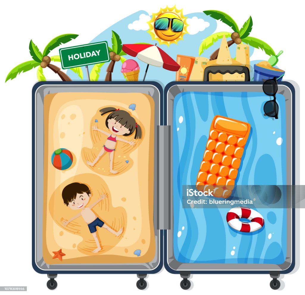 Kids On Summer Vacation Suitcase Stock Illustration - Download Image Now -  Airplane, Art, Bag - iStock