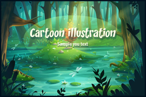 Vector cartoon illustration swamp in the forest Vector cartoon illustration swamp in the forest. Background for design game, websites and mobile phones, printing. bog stock illustrations