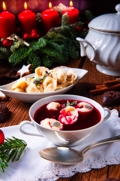 istock Christmas beetroot soup- borscht with small dumplings 1078323814