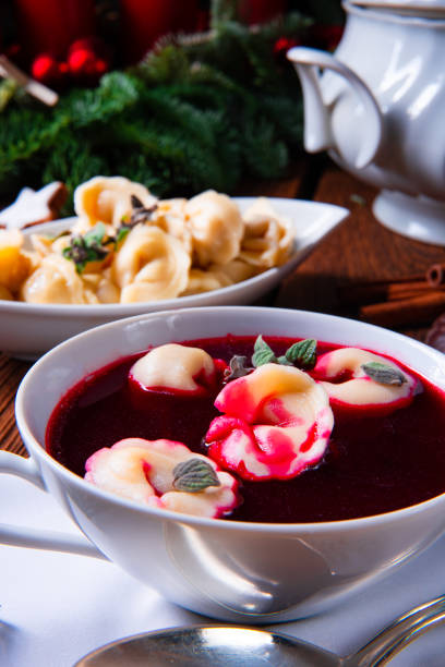 istock Christmas beetroot soup- borscht with small dumplings 1078323874