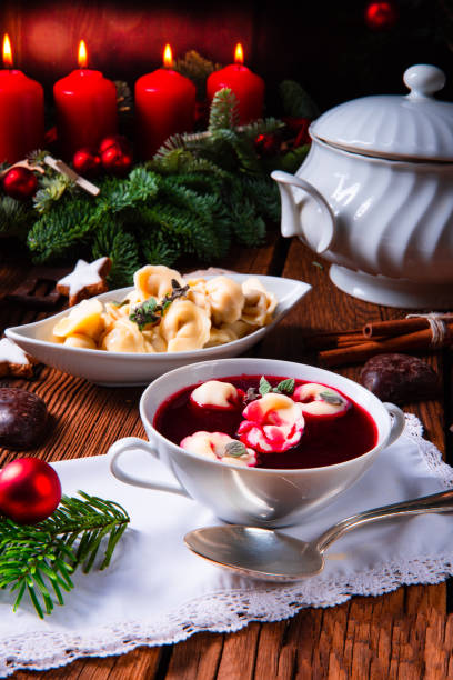 istock Christmas beetroot soup- borscht with small dumplings 1078323946