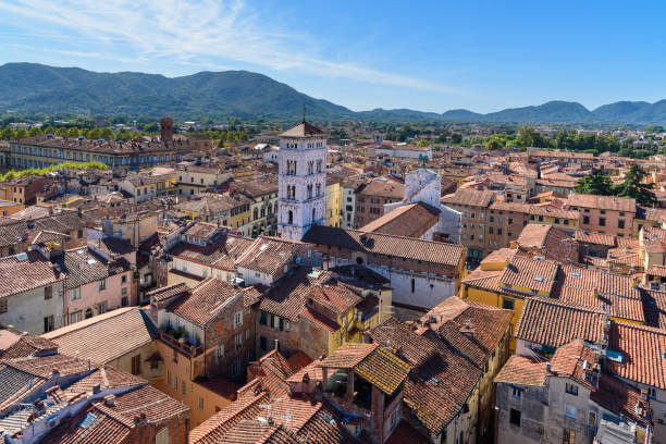 istock View on city from Torre delle Ore clock tower in Lucca. Italy 1078332576