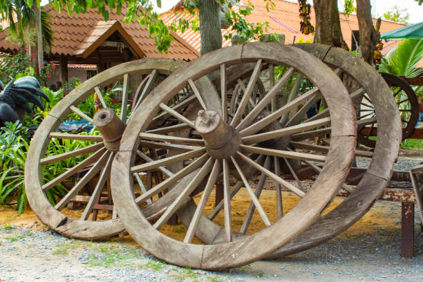 istock The old wooden wagon wheels 1078332604