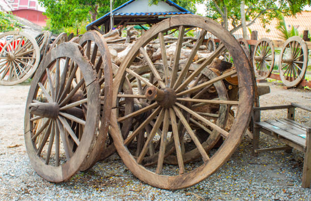 istock The old wooden wagon wheels 1078333654